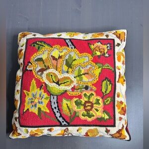 Floral Needlepoint Throw Pillow - Red and Yellow